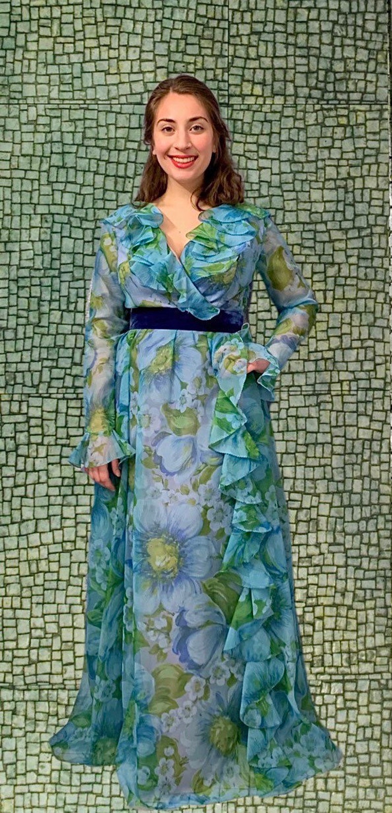 Blue Green Floral Dress image 2