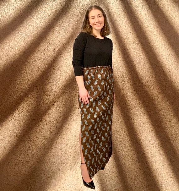Vintage Brown and Teal Maxi Skirt - image 1