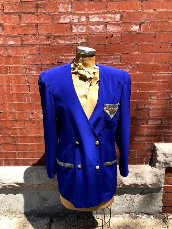 Vintage Beaded Military Jacket With Shoulder Pads