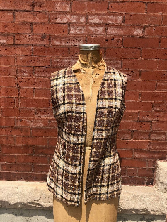 Vintage 80's Brown Plaid Vest - image 1