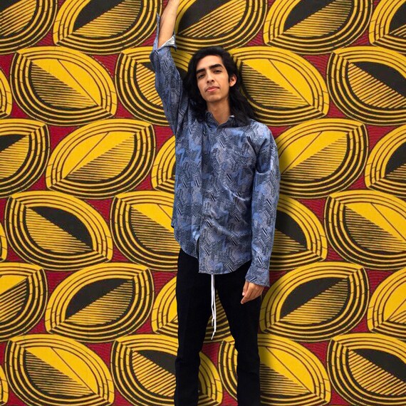 Vintage 1990's Blue Tribal Print Button Down