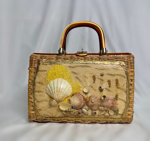 Vintage Seashell Wicker Purse - image 1