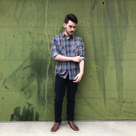 Vintage 1990's Dry Goods Blue & Red Flannel