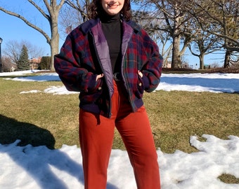 Purple Plaid Bomber Jacket