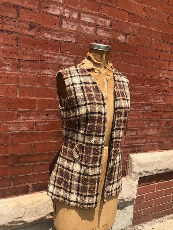 Vintage 80's Brown Plaid Vest - image 2