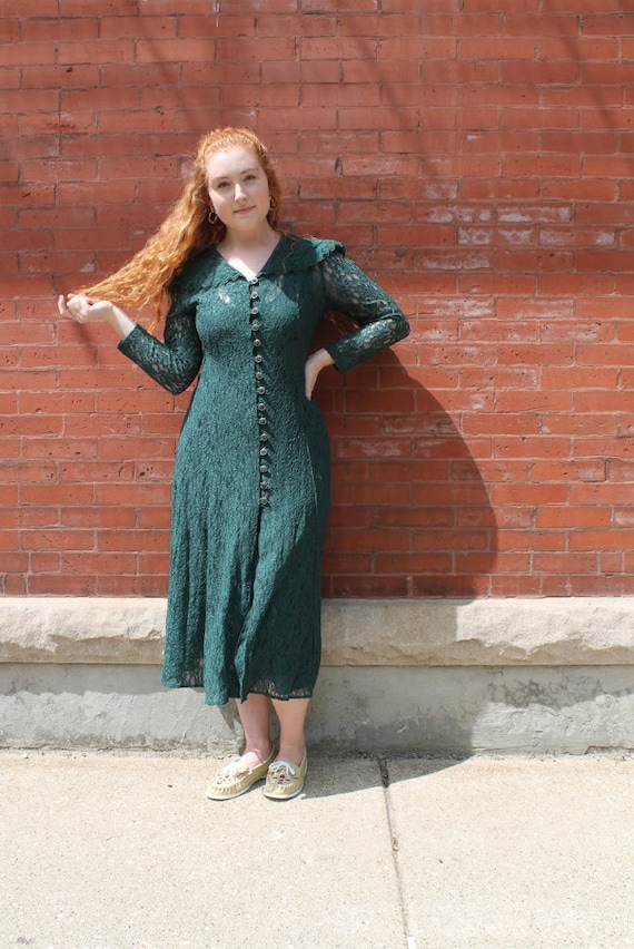 Vintage 1980's Green Lace Maxi Dress