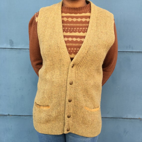Vintage 1970's Tan Wool Blend Sweater Vest - image 3