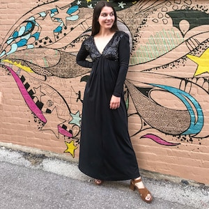 Vintage 1980&#39;s Black Sequined Disco Dress