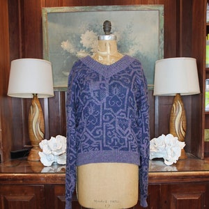 Vintage Blue and Purple V-Neck Sweater