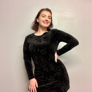 Vintage Black Velvet Floral Dress