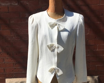 Vintage White Cardigan with Bow Detailing
