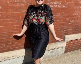 Unique Floral and Cherry Print Dress