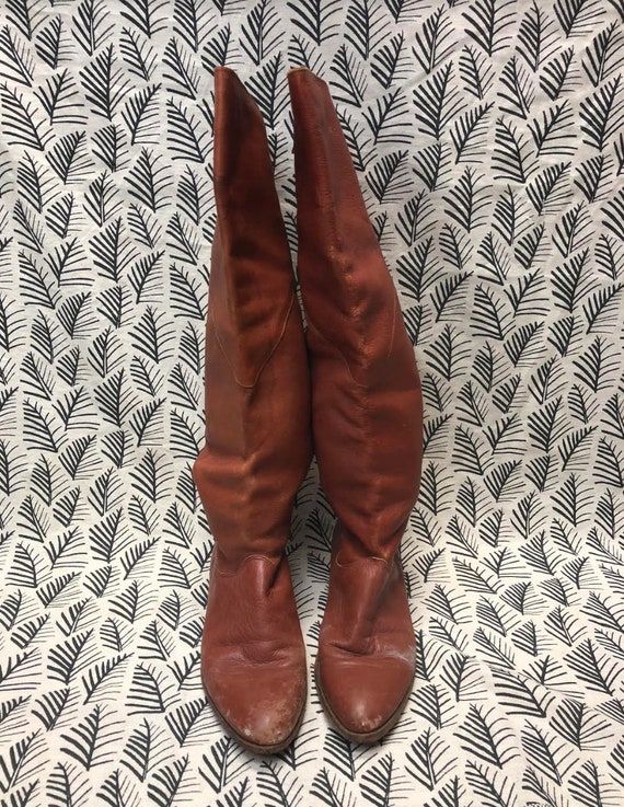 Vintage Brown Leather Over the Knee Boots - Woman… - image 2