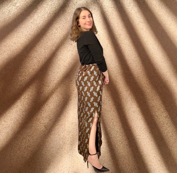 Vintage Brown and Teal Maxi Skirt - image 2