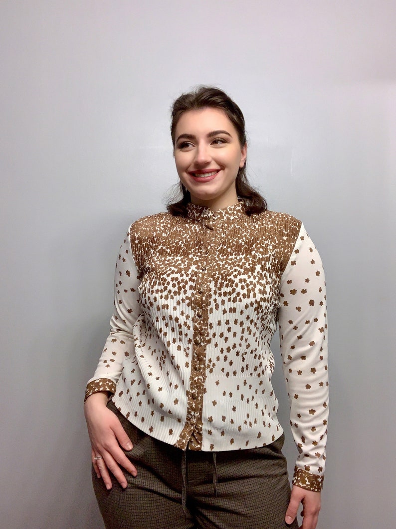 White and Brown floral Blouse image 2