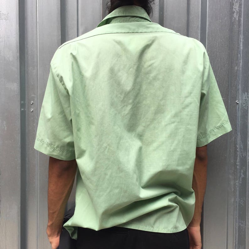 Vintage 1960/'s Men/'s Minty Green Button Up Short Sleeve Shirt