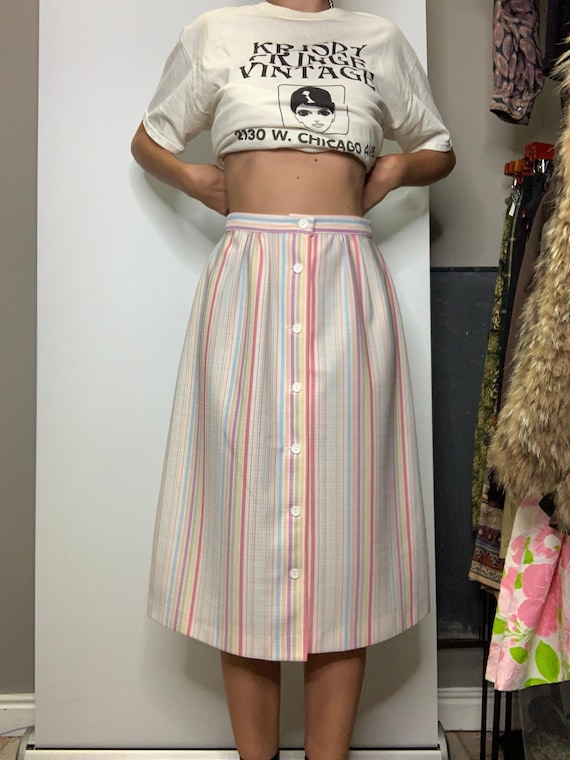 Vintage Pastel Striped Midi Skirt