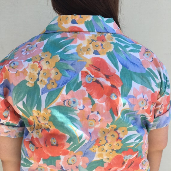 Vintage 1990's Watercolor Floral Button Up - image 7