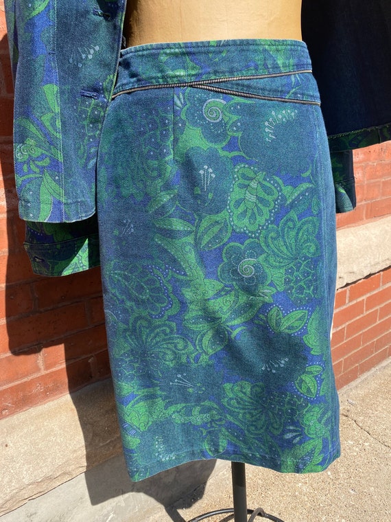 Green and Blue Denim Patterned Skirt - image 2