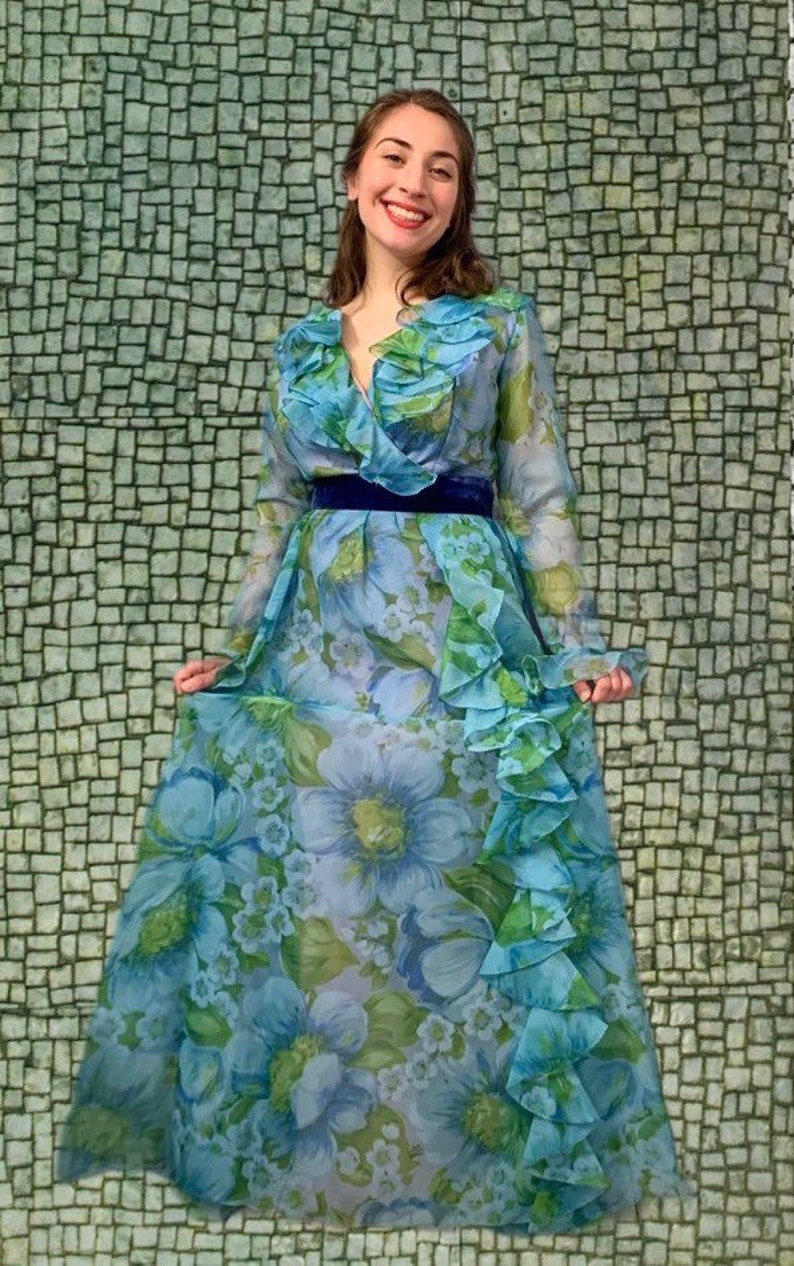 Blue Green Floral Dress image 1