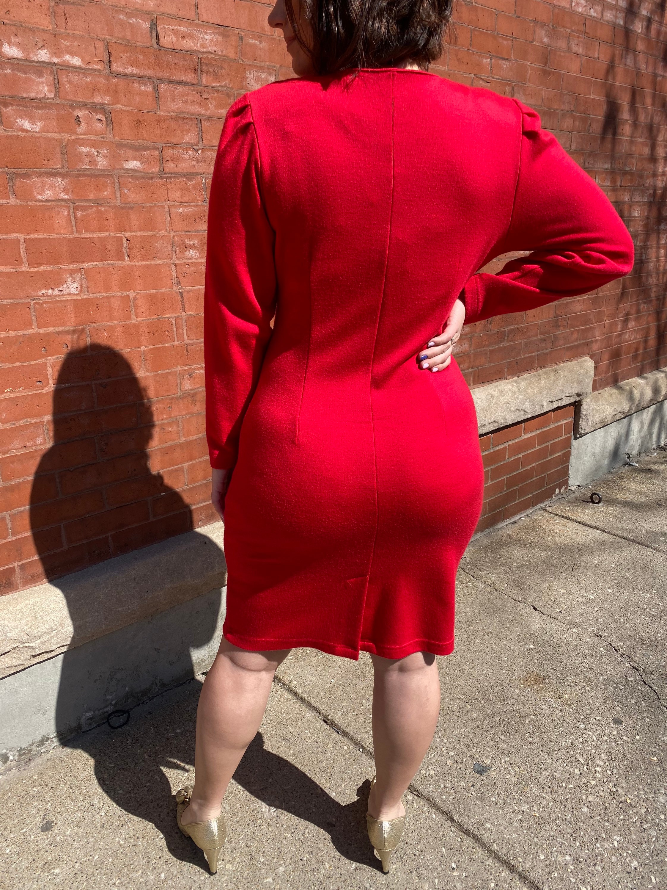 Red Dress with Big Gold and Pearl Buttons Red Dress with Big Gold and Pearl Buttons