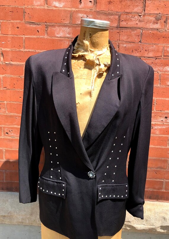 Vintage Black Blazer with Faux Diamond Detailing