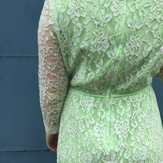 Vintage 1950's Light Green Dress With Lace Overlay Gem