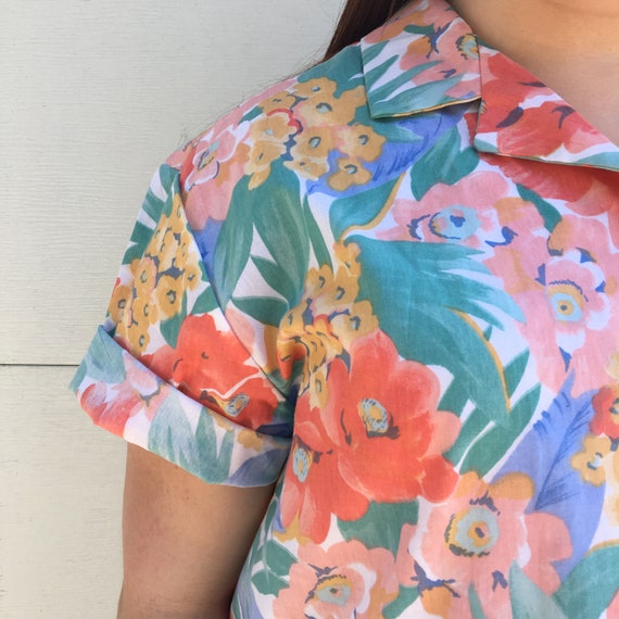 Vintage 1990's Watercolor Floral Button Up - image 5