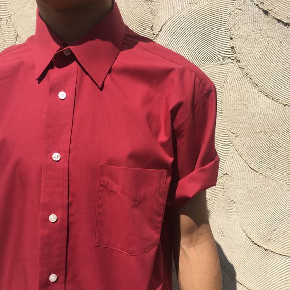 Vintage 1990's Red Broadcloth Short Sleeve Button… - image 5