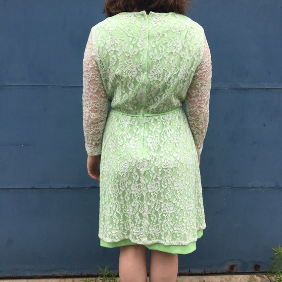 Vintage 1950's Light Green Dress With Lace Overlay - image 4