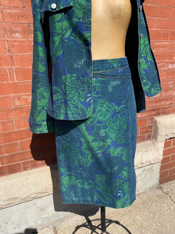 Green and Blue Denim Patterned Skirt - image 1
