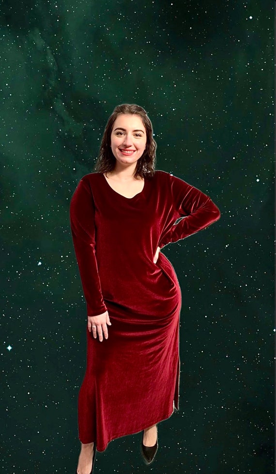 Long Velvet Burgundy Dress - image 1