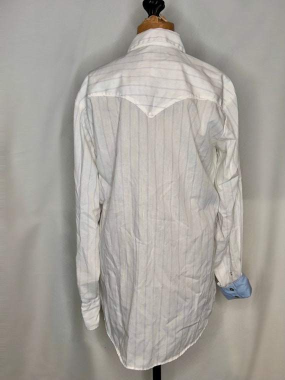 White Striped Button Down with Blue Cuffs - image 3