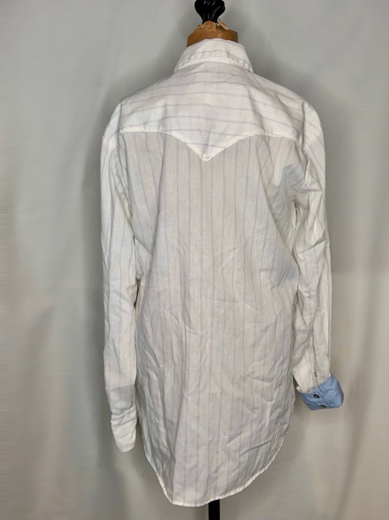 White Striped Button Down with Blue Cuffs image 3