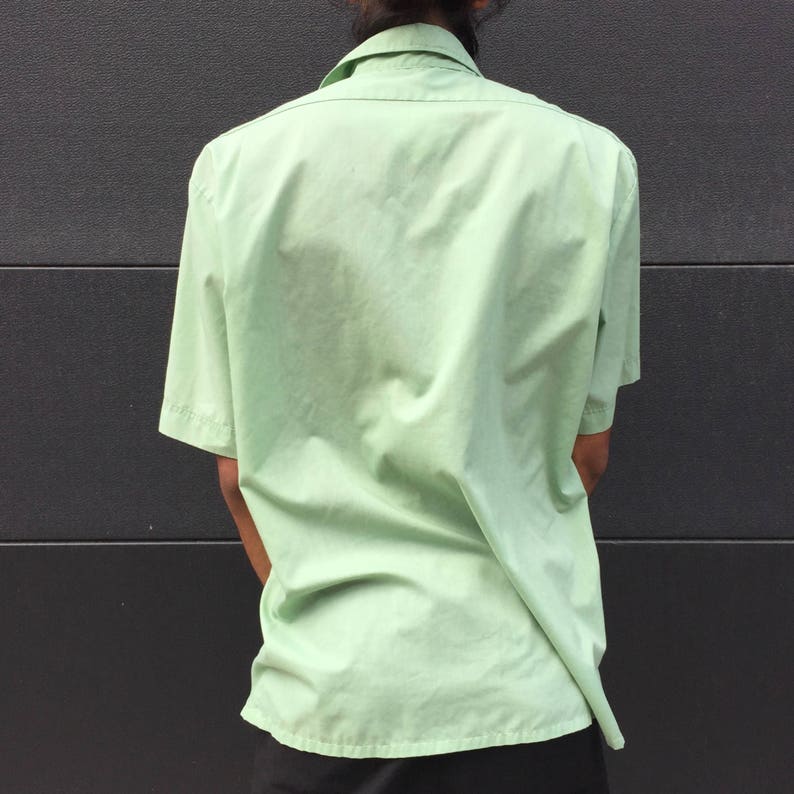 Vintage 1960/'s Men/'s Minty Green Button Up Short Sleeve Shirt