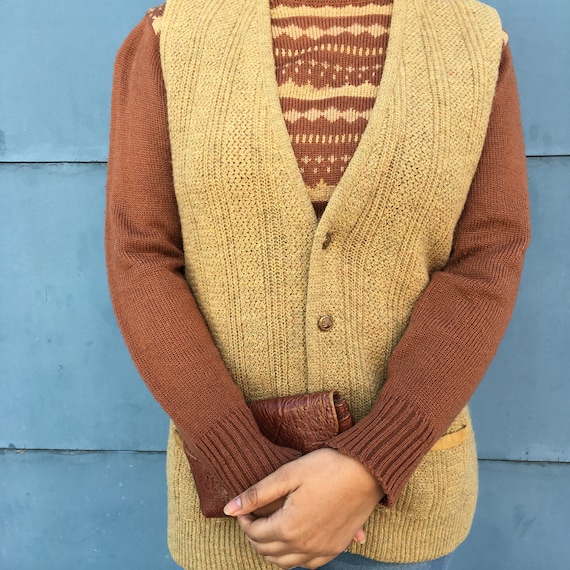 Vintage 1970's Tan Wool Blend Sweater Vest - image 2