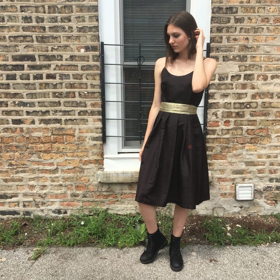 Vintage 1980's Black and Gold Wrap Pleated Spaghetti Strap Dress - Etsy