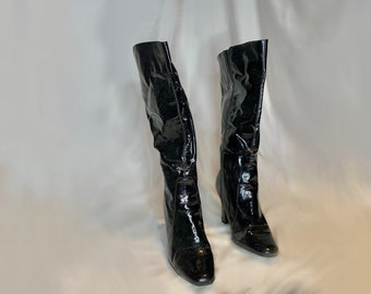 Massimo Sexy Patent Black Leather Boots - Woman's Size 10