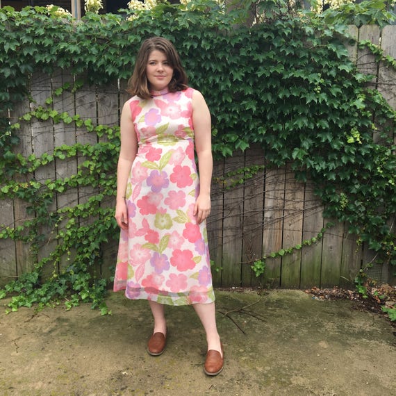 Vintage 1960's Pink Bold Floral Midi Dress - image 2