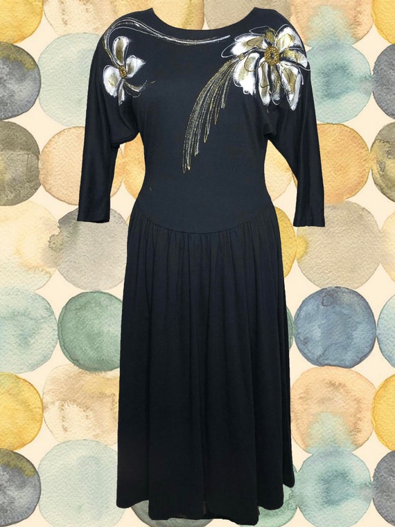 Black Dress with Gold Flowers - image 1