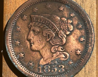 1853 Braided Hair Large Cent In VF Condition. Nice Old Copper With Cool Patina!