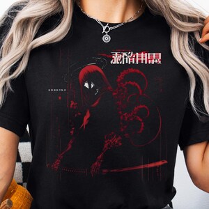 Dark Samurai Anime T-Shirt - Red Cyberpunk Katana Warrior Tee, Japanese Grim Reaper Manga Shirt, Y2K Alt Streetwear Aesthetic