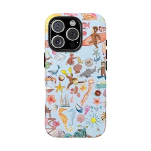 Tough Phone Cases featuring Curious George tropical beach vibes, Protective Phone Covers, Durable Phone Accessories, Cute Monkey Phone