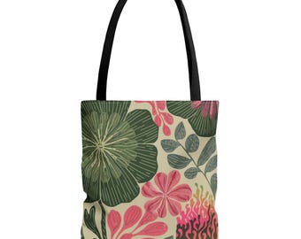 Floral Print Tote Bag: Durable Polyester Shopping Carryall