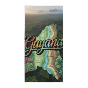Guyana Karte Strandtuch, lebendiges Tropisches Design, Sommerspaß, Reisegeschenk, Outdoor Abenteuer, Strandtag unverzichtbar