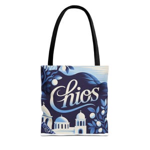 Chios inspiriert Tragetasche | AOP-Design | Stylische Reisetasche für Strand, Reisen, Geschenkideen, umweltfreundliches Einkaufen, Sommervibes