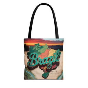 Sac fourre-tout coloré avec carte du Brésil, accessoire de voyage, indispensable pour les vacances, sac de plage, cadeau pour les voyageurs, sac à provisions écologique