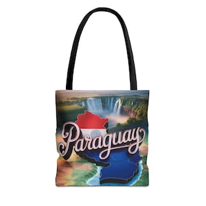 Paraguay Vintage Einkaufstasche, umweltfreundliche Einkaufstasche, Reisetasche, Geschenk für Reisende, buntes Kartendesign