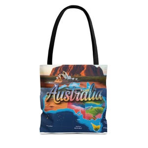 Lebendige Australien Karte Einkaufstasche, Strandtasche, Reisetasche, Geschenk für Reisende, umweltfreundliche Einkaufstasche, Souvenirtasche
