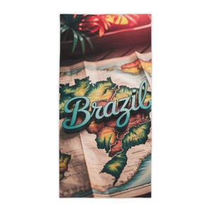 Brasilien Karte Strandtuch, Tropischer Urlaub unverzichtbar, Sommer Accessoire am Pool, Geschenk für Strandliebhaber, Handtuch für Reisebegeisterte